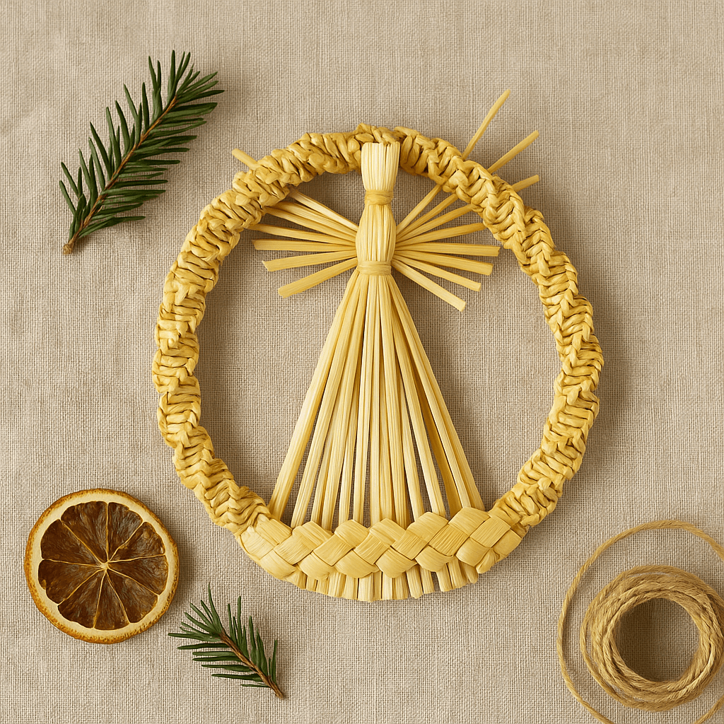Straw Angel in Wreath Decoration