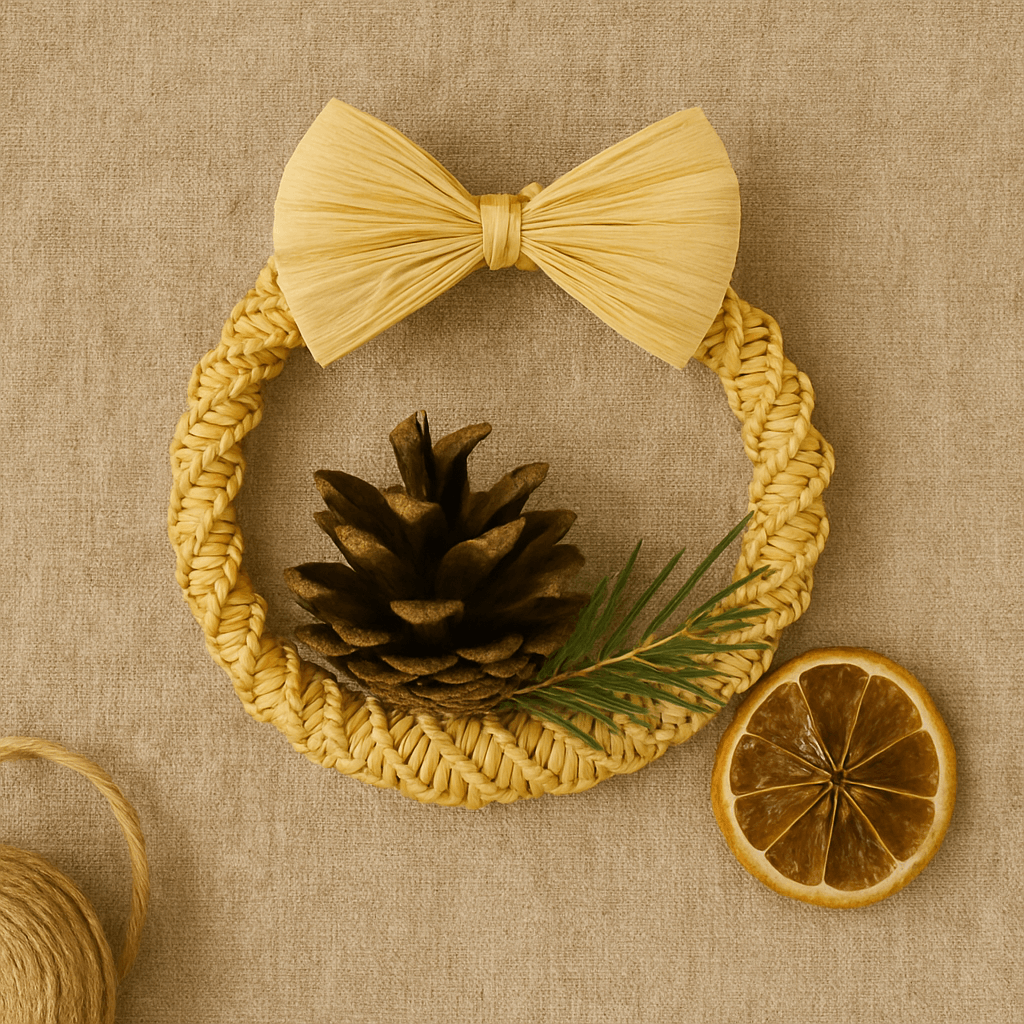 Straw Wreath with Pine Cone Decoration